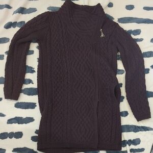 Women's Cable Knit Sweater/Jacket - Dark Burgundy
